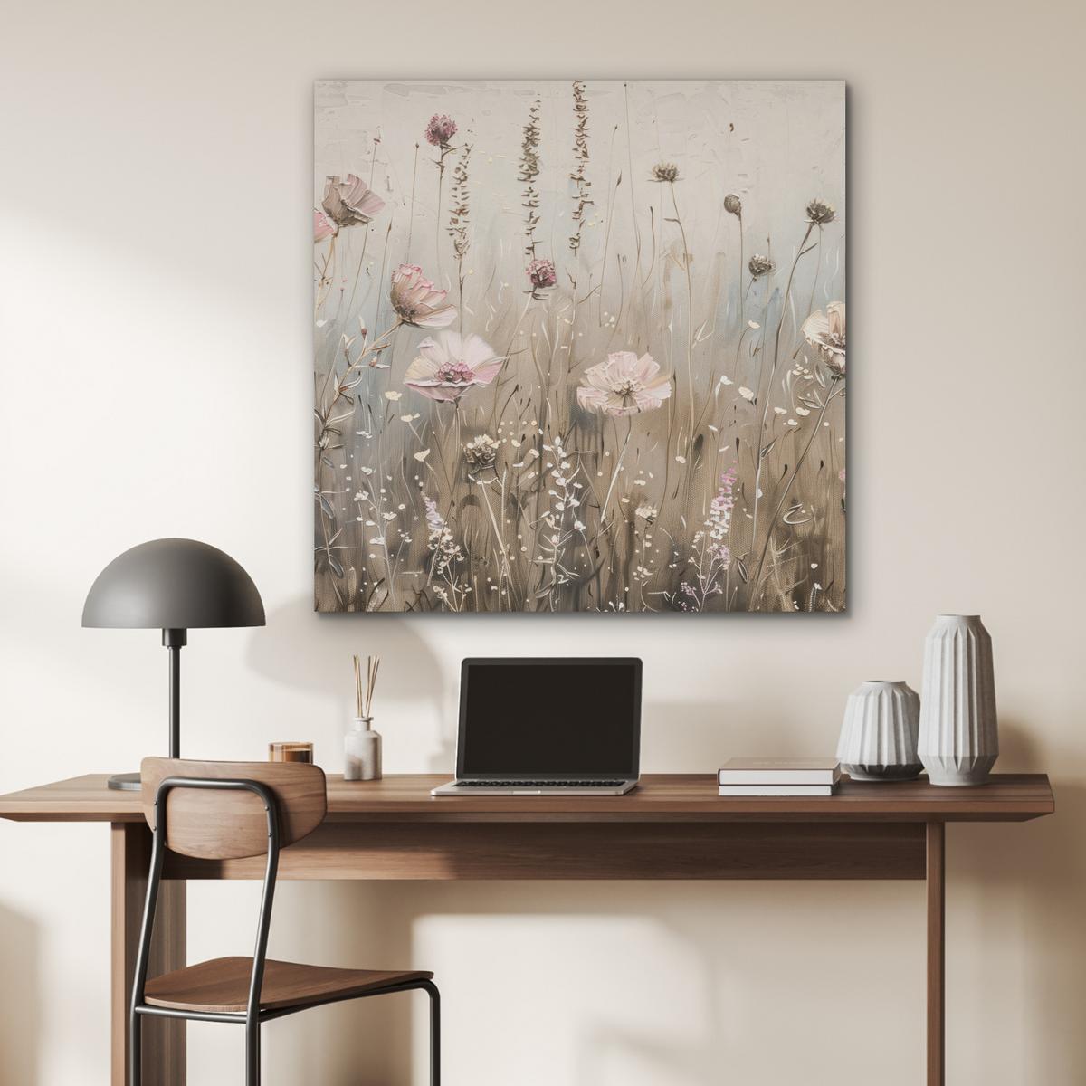 AKUSTIKBILD Blumen - Rosa - Modern - Beige Akustikpaneele 90x90 cm - Beige, Kunststoff (90/90/0.9cm) - MuchoWow