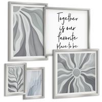 BILDER SET 5er Set - 50x50 cm & 20x30 cm & 40x60 cm Silberner Rahmen - Illustrationen mit floralen Pastellmustern - Silberfarben, Kunststoff (40/60cm) - TULUP