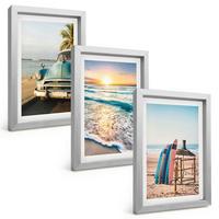 BILDER SET 3er Set - 20x30 cm Silberner Rahmen - Sonnenuntergangsurlaub in Miami - Silberfarben, Kunststoff (20/30cm) - TULUP