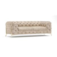 CHESTERFIELD-SOFA 3-Sitzer Vertex Beige Samt - Beige/Goldfarben, Holz/Textil (225/75/100cm) - S-Style Möbel