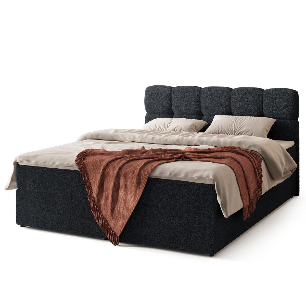 BOXBETT MERU 140x200 cm mit Matratze und Topper - Schwarz - Schwarz, Holz (140/200cm) - MASSENO