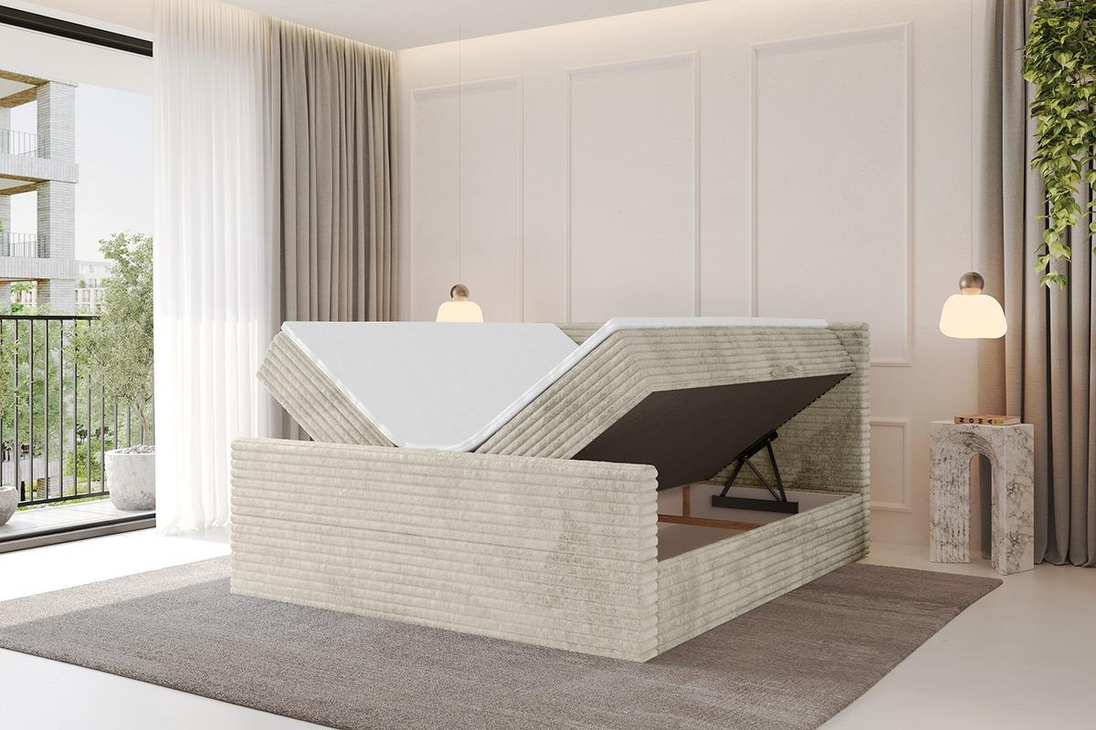 BOXBETT mit Matratze H3 und Lattenrost - TOLO-Z-v1 - 120x200 Cord - Creme - Champagner, Holzwerkstoff (120/200cm)