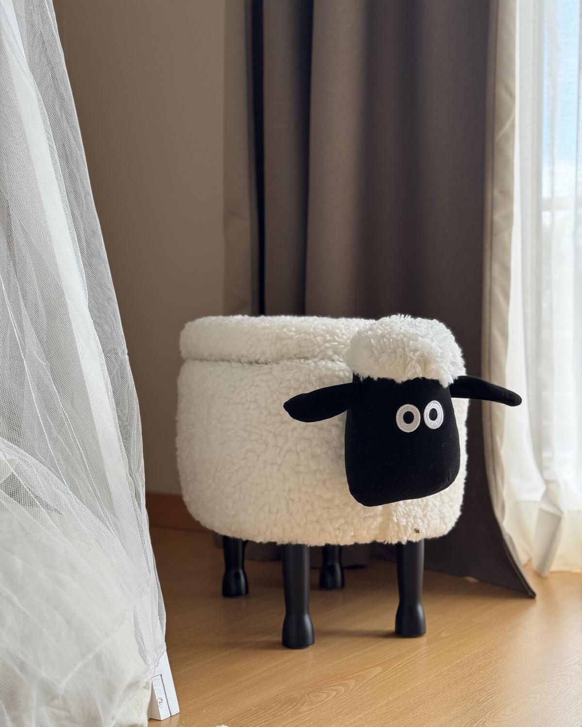 TIERHOCKER Weiß Sheep 35/55/40 cm - Weiß, Kunststoff/Textil (55/40/35cm) - Beliani