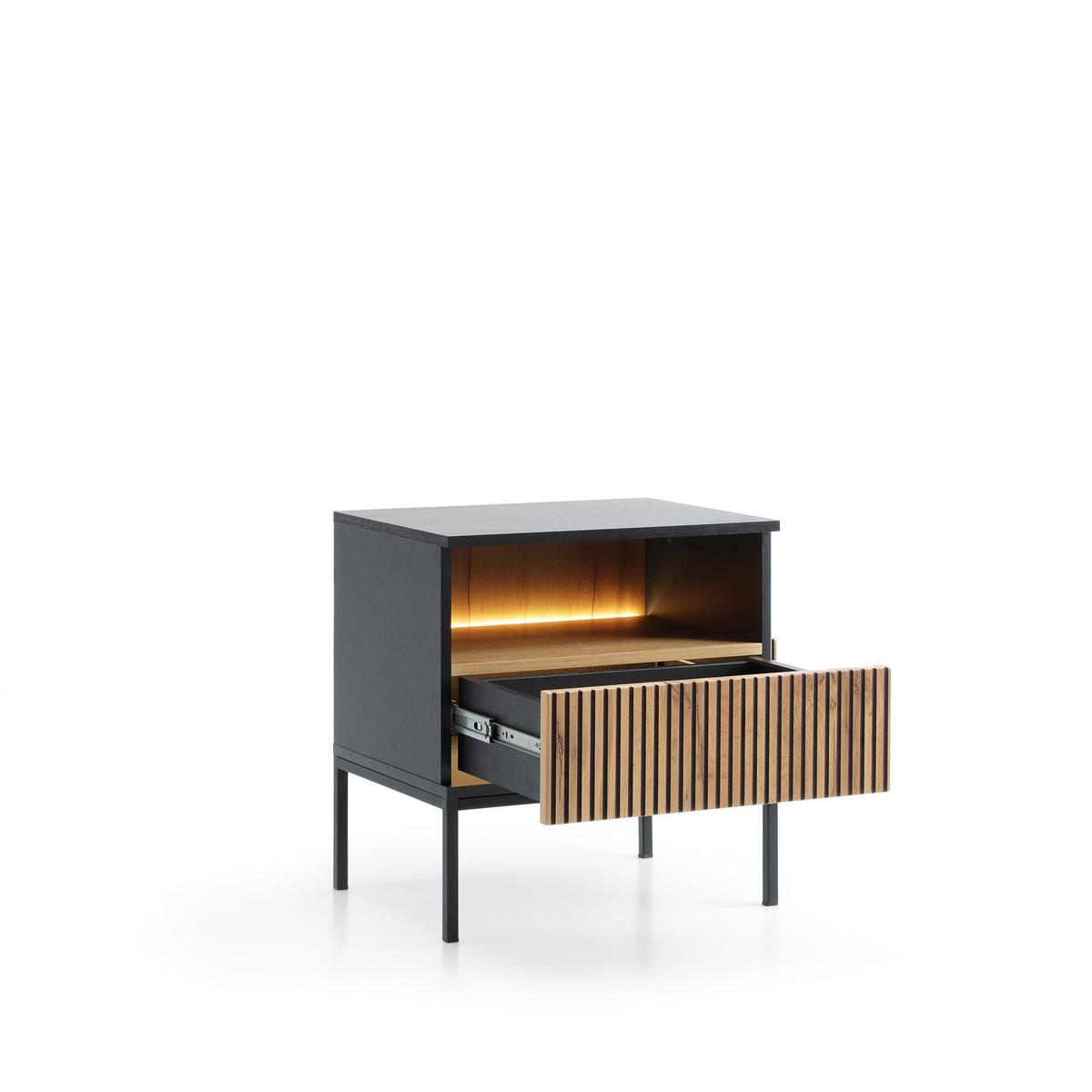 NACHTTISCH SENTIERO 54/56/39 cm mit LED Schwarz - Schwarz, Holzwerkstoff (54/56/39cm) - MASSENO