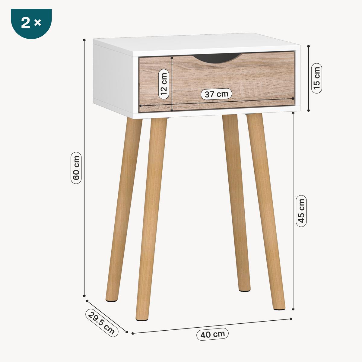 BEISTELLTISCH-SET 2 TLG. Östersund - Eichefarben/Weiß, Holz/Holzwerkstoff (29.5/40/60cm) - [en.casa]