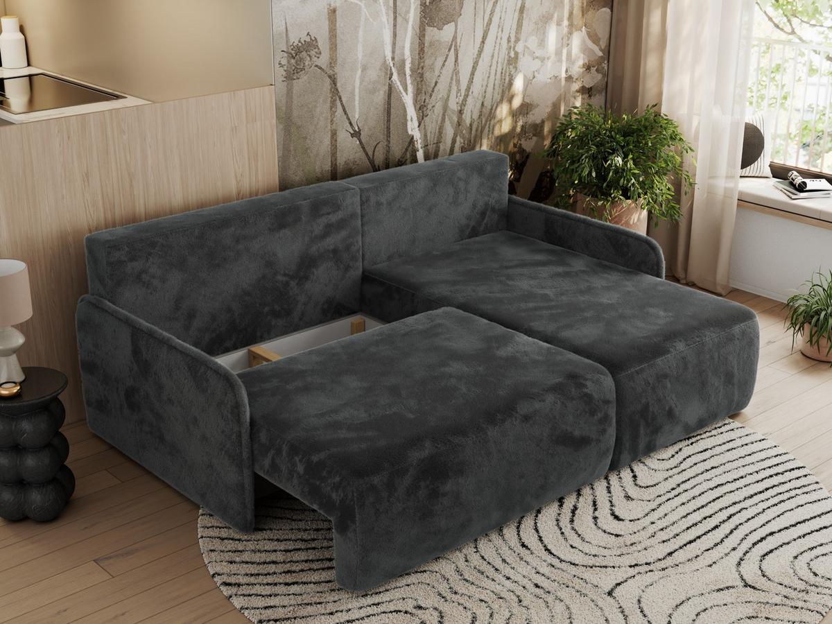 ECKSCHLAFSOFA ARPA L Dunkelgrau Plüsch - rechts - Dunkelgrau/Schwarz, Kunststoff/Textil (150/198cm) - MKS