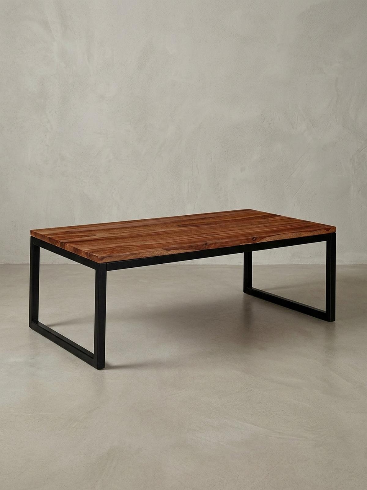 COUCHTISCH Industrie-Stil in Sheesham-Holz massiv, Unikat mit einzigartiger Maserung - Schwarz/Braun, Holz/Metall (60/110/40cm) - KADIMA DESIGN
