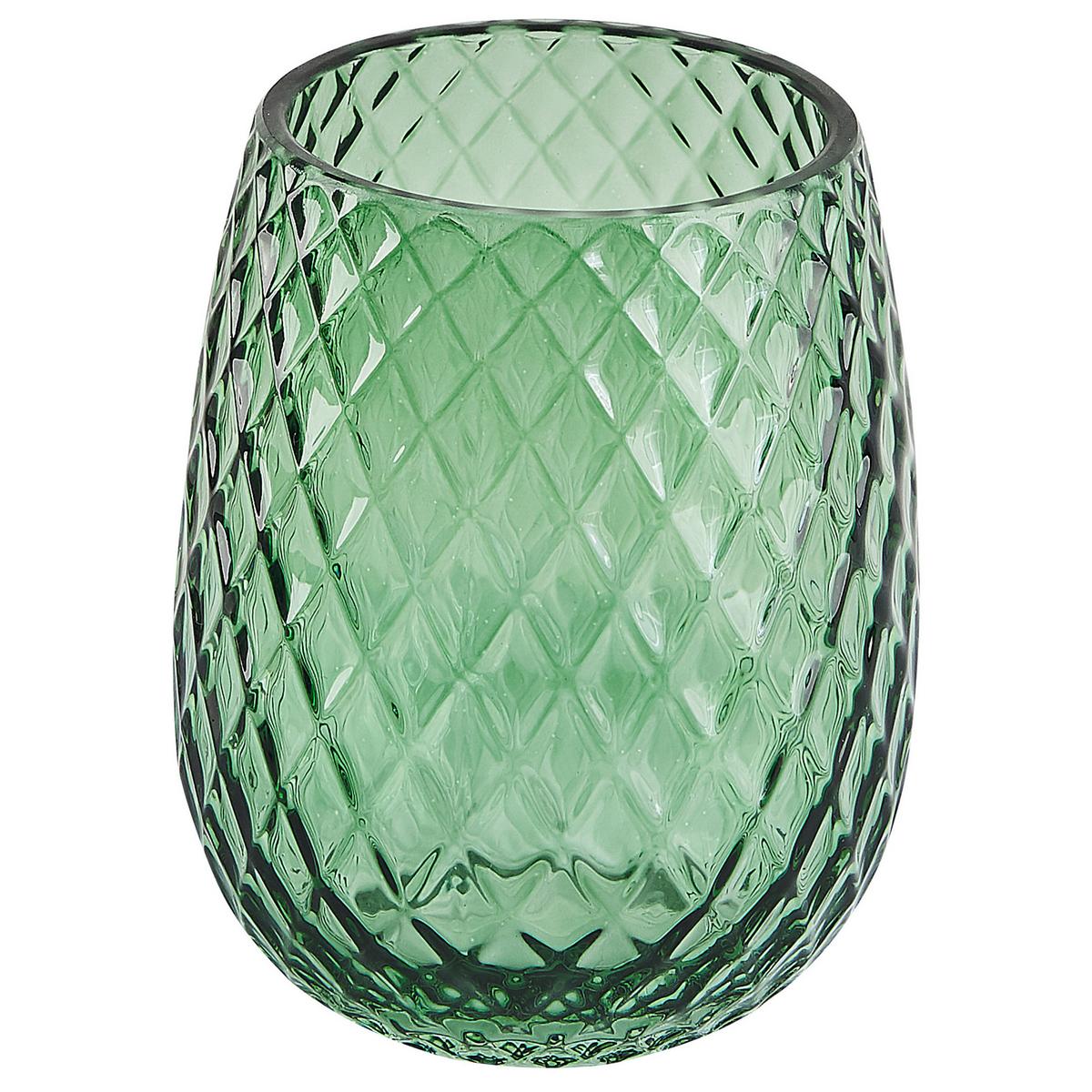 BADEZIMMER Set 4-teilig Glas grün Canoa - Silberfarben/Grün, Glas (11/17/11cm) - Beliani