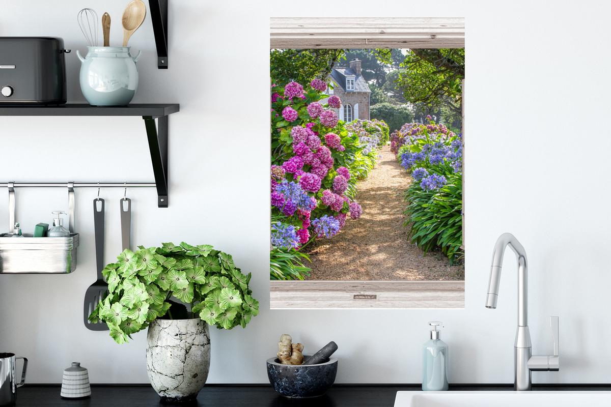 WANDTATTOO Hortensie - Durchsichtig - Blumen - Sommer - Lila - Weg Wandbild 40x60 cm - Lila, Kunststoff (40/60/0.1cm) - MuchoWow