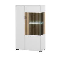 VITRINE weiß matt, Eiche 75 x 125 cm, Highboard mit Soft-Close-Funktion - Eichefarben/Schwarz, Glas/Holzwerkstoff (75/125/38cm) - Furn.Design