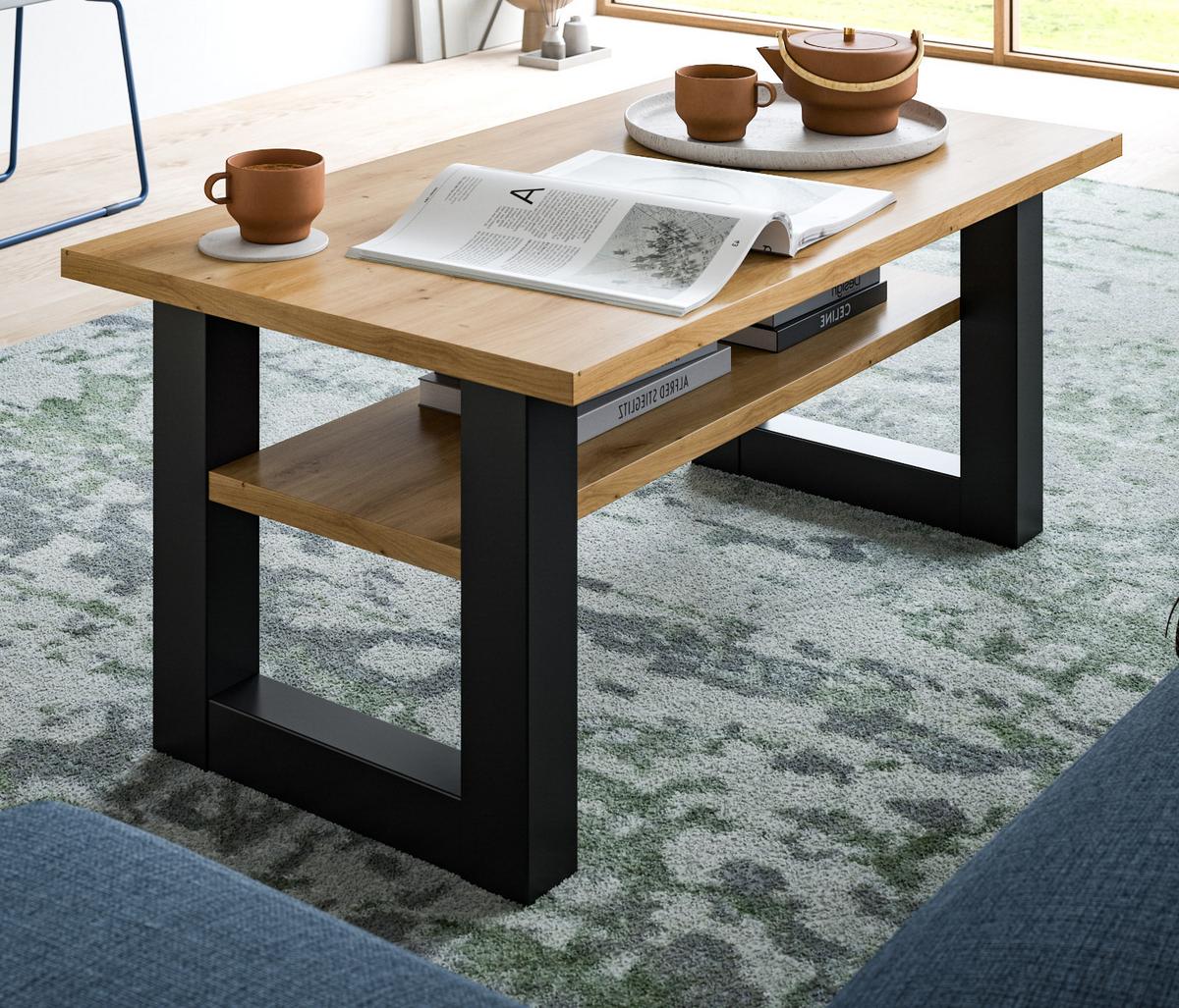 COUCHTISCH Eiche, grau 90 x 50 cm, Wohnzimmertisch mit Ablage - Dunkelgrau/Eiche Artisan, Holzwerkstoff/Metall (90/50/42cm) - Inn.Furn