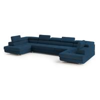 WOHNLANDSCHAFT ISOLANO Blau Velours-Stoff mit Schlaffunktion - Blau, Holz (408/90/202cm) - MASSENO