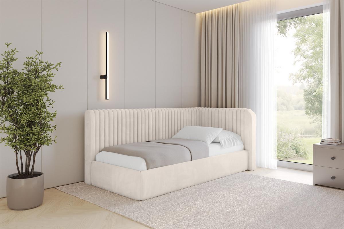EINZELLBETT Jugendbett mit Bettkasten und Matratze H3/H4, Links - AURY 90x200 Beige - Ecru, Holzwerkstoff/Textil (90/200cm) - ALTDECOR