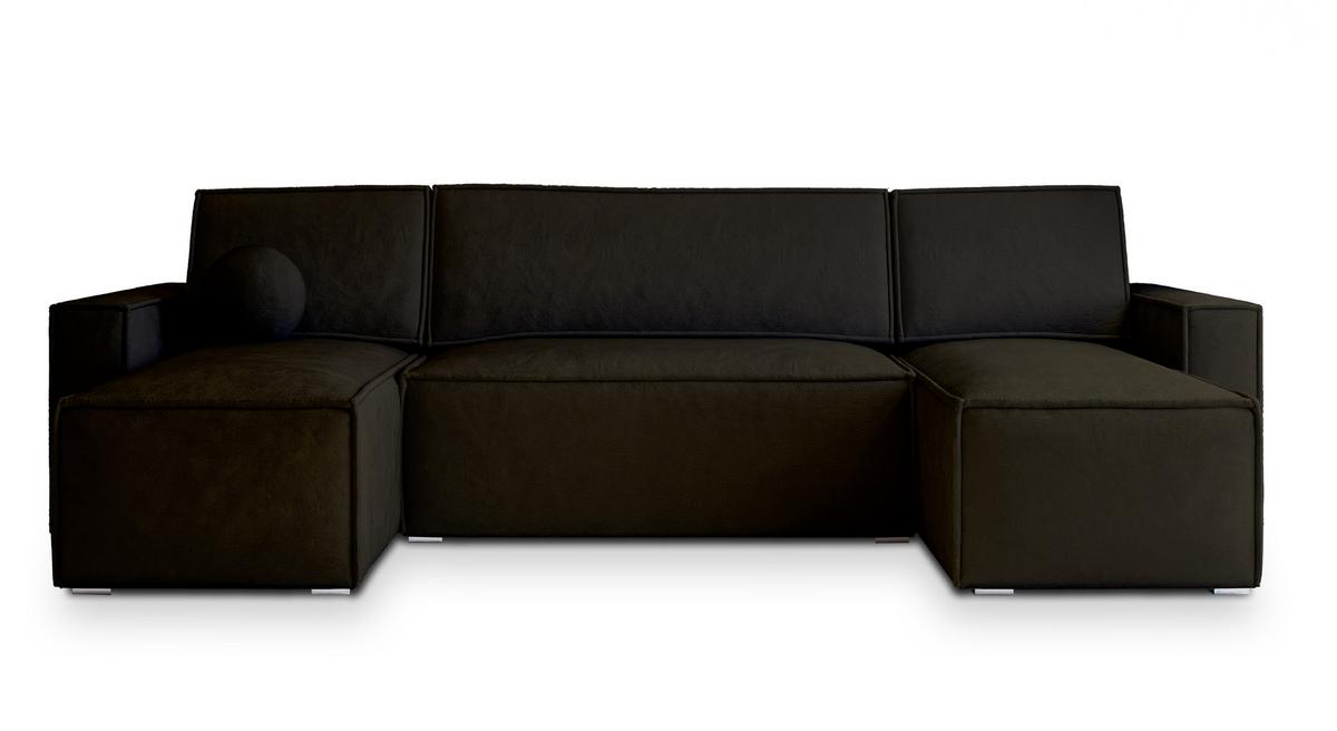 WOHNLANDSCHAFT PESANO M Braun Velours-Stoff mit Schlaffunktion - Braun, Holz (306/85/140cm) - MASSENO
