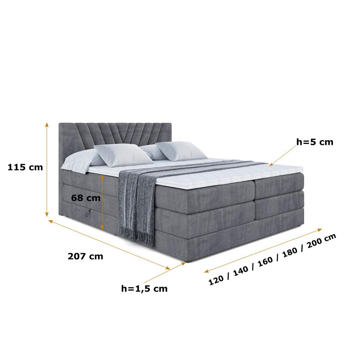BOXSPRINGBETT ERNINA KING - 140x200 - H3/H4 - Dunkelgrau - Dunkelgrau, Holzwerkstoff (140/200cm) - ALTDECOR