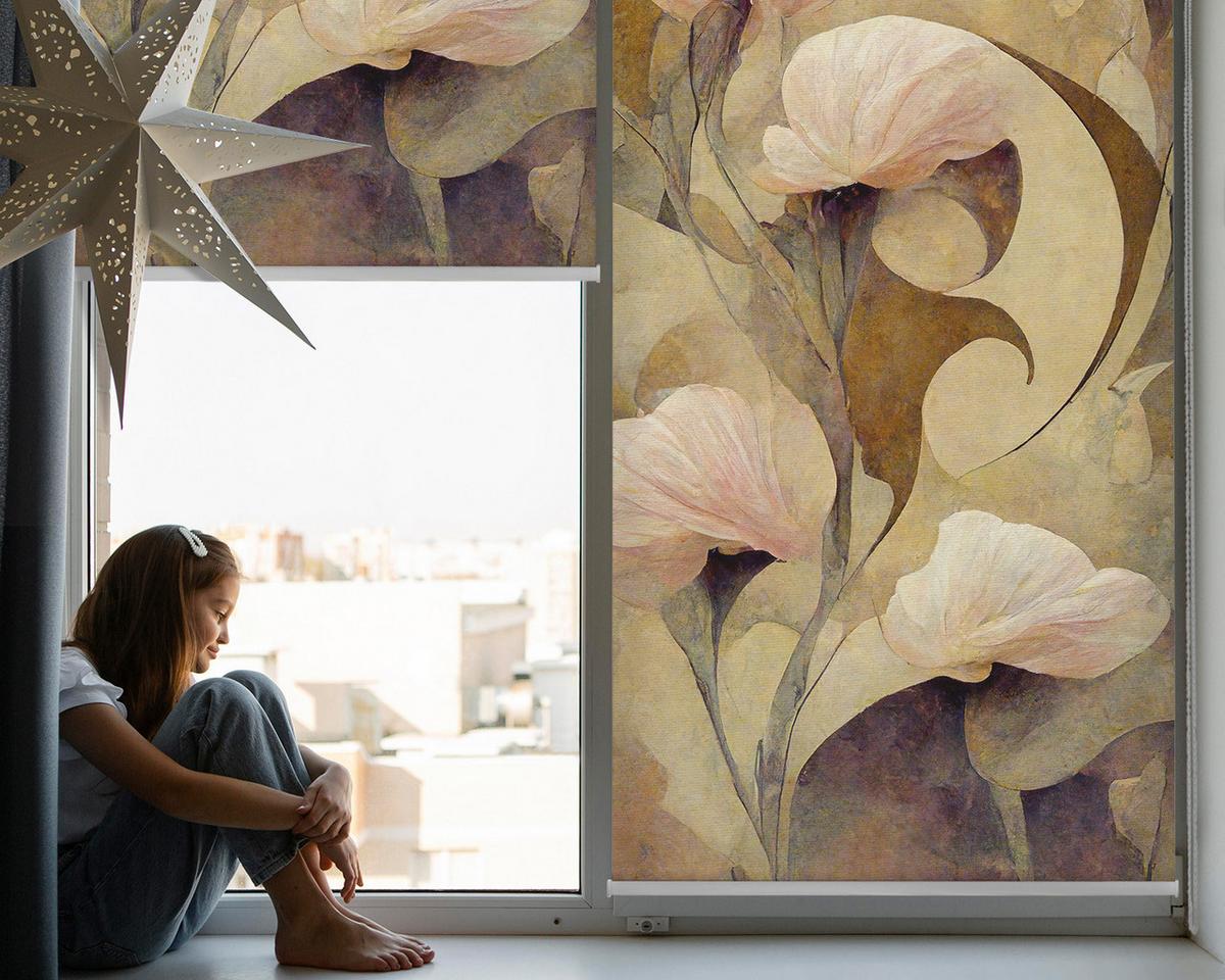 INNENROLLO - Fensterrollo - Rollo - 100x100 cm - Rosa Blüten - Braun, Kunststoff (100/100/0.5cm) - TULUP
