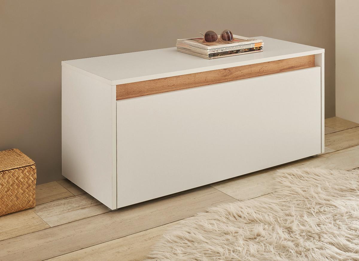 GARDEROBENBANK weiß, Eiche Wotan 100 cm, Sitzbank mit Stauraum - Eiche Wotan/Silberfarben, Holzwerkstoff/Kunststoff (100/45/40cm) - Furn.Design