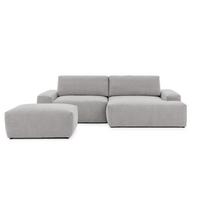 ECKSOFA inkl. Hocker Lennon aus Hellgrau Strukturstoff mit Schlaffunktion und Bettkasten - Hellgrau/Schwarz, Holz/Kunststoff (264/137cm) - S-Style