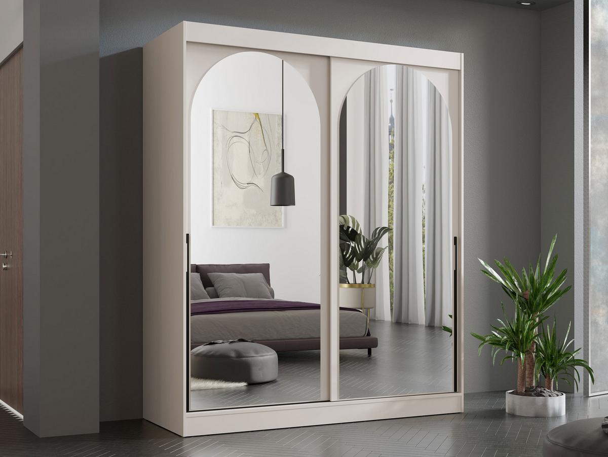 SCHIEBETÜRENSCHRANK Modin 180 - Kaschmir/Schwarz, Holzwerkstoff/Kunststoff (180/216/65cm) - MIRJAN24