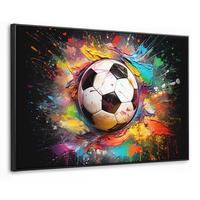 LEINWAND Bilder mit Rahmen - Fußball - Farbe - Farben - Schwarz - Weiß - 120x80 - Weiß, Textil (120/80cm) - MuchoWow