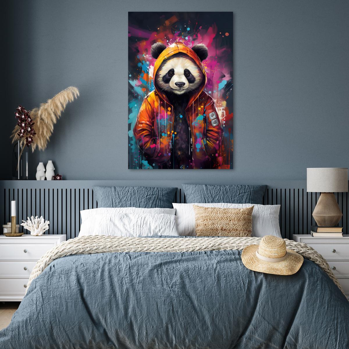 POSTER Panda - Jacke - Graffiti - Orange Wandbild Schlafzimmer 80x120 cm - Orange, Papier (80/120/0.1cm) - MuchoWow