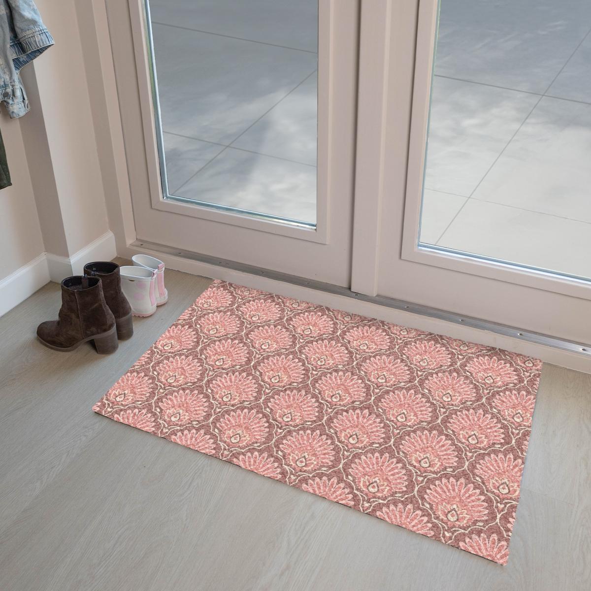 FUSSMATTE Fächermotiv - Muster - Rosa Türmatte 90x60 cm - Altrosa, Kunststoff (90/0.4cm) - MuchoWow