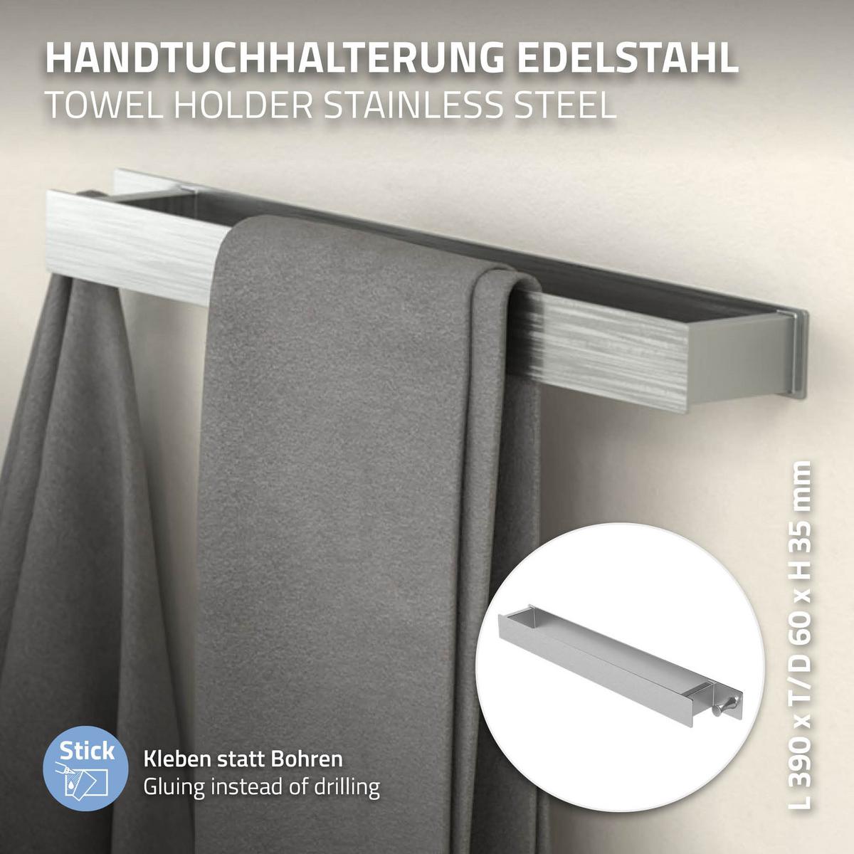 HANDTUCHHALTER 2er Set ohne Bohren 42 cm Silber aus Edelstahl - Silberfarben, Metall (6/3.5/42cm) - ML-DESIGN