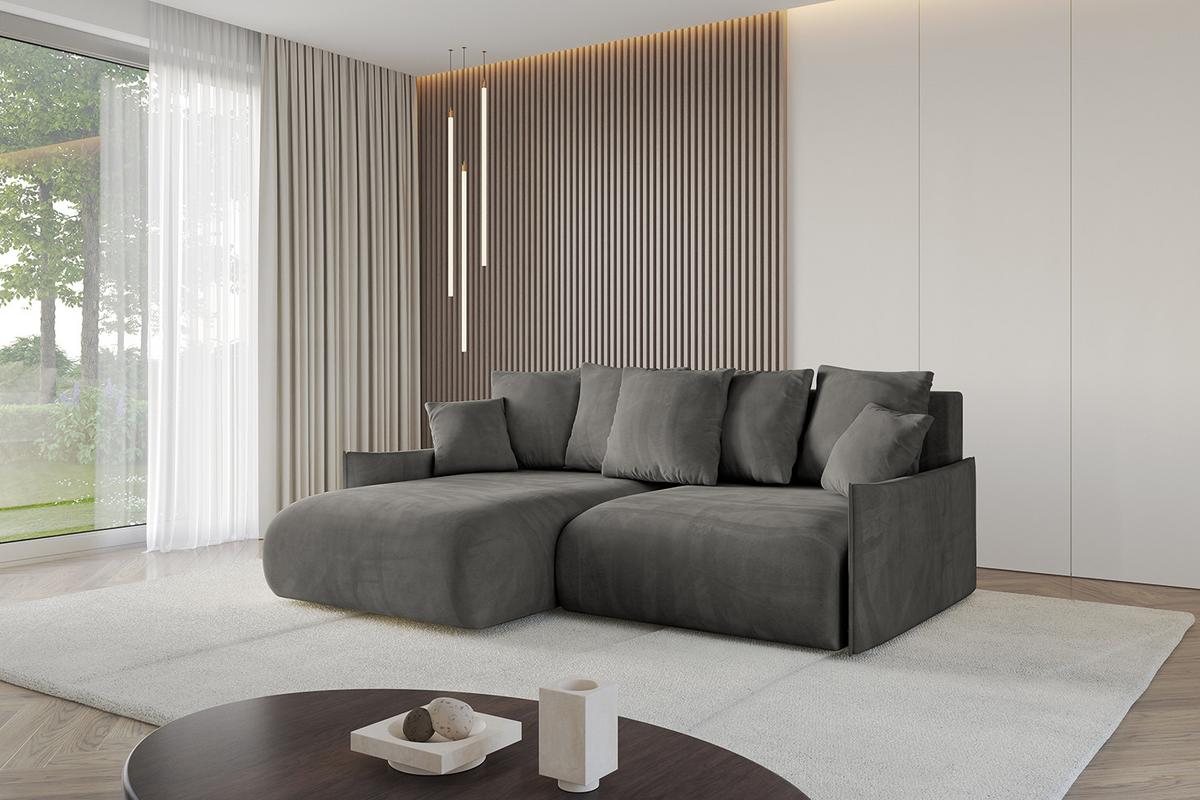 ECKSOFA Ottomane links ONESK-L -v1 216x177x72 Dunkelgrau Velours - Anthrazit, Holzwerkstoff/Kunststoff (216/177cm) - ALTDECOR