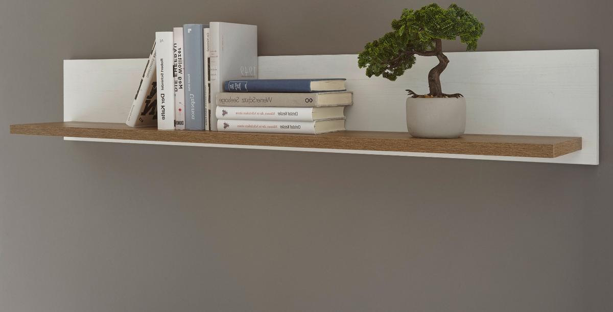 WANDBOARD weiß Pinie, Eiche hell Landhaus, Wandregal 130 cm - Eichefarben/Weiß, Holzwerkstoff (130/20/20cm) - Furn.Design