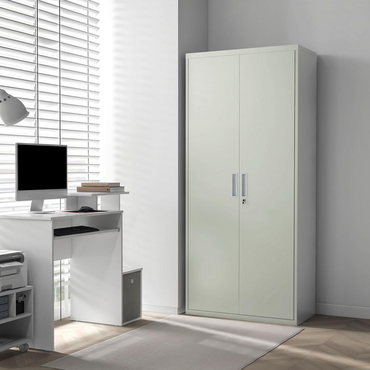 AKTENSCHRANK, Büroschrank mit 2 Türen, verstellbarer Ablage für Arbeitszimmer - Weiß, Metall (40/180/80cm) - HOMCOM