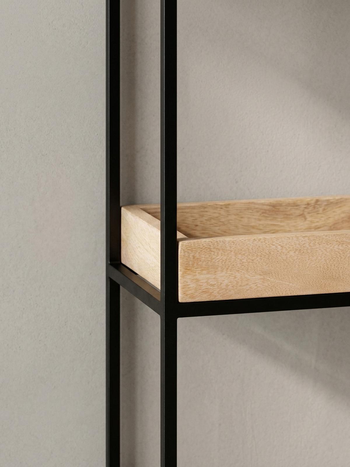 WANDREGAL Mango Massivholz Metall Industrial Stil 27x77x18 cm Rechteckig mit 3 Ablagen - Schwarz/Braun, Holz (27/77/18cm) - KADIMA DESIGN