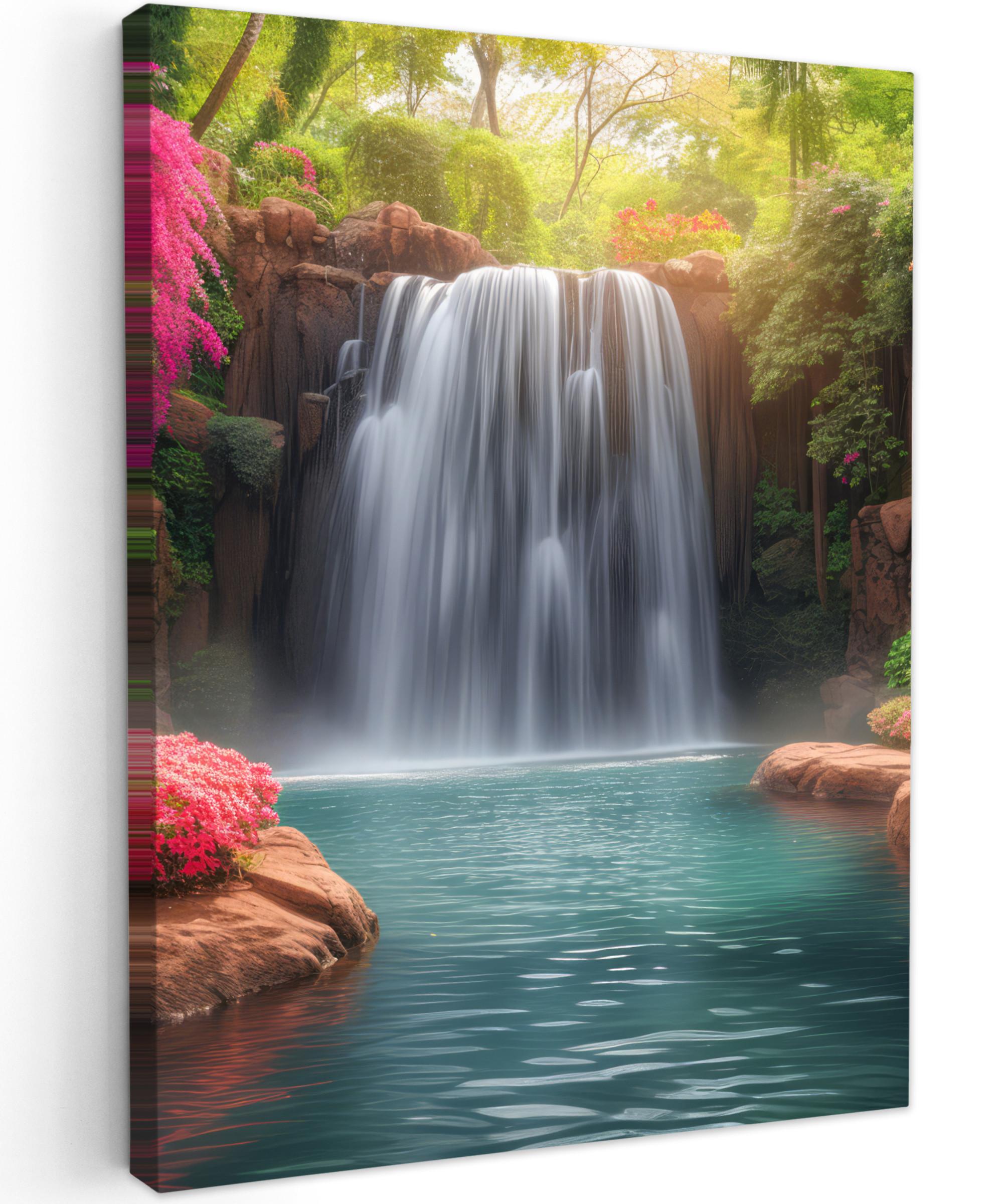 LEINWANDBILD Wasserfall - Natur - Pflanzen - Dschungel - Wasser Room Decor 30x40 cm - Grün, Textil (30/40cm) - MuchoWow