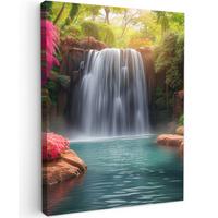 LEINWANDBILD Wasserfall - Natur - Pflanzen - Dschungel - Wasser Room Decor 30x40 cm - Grün, Textil (30/40cm) - MuchoWow