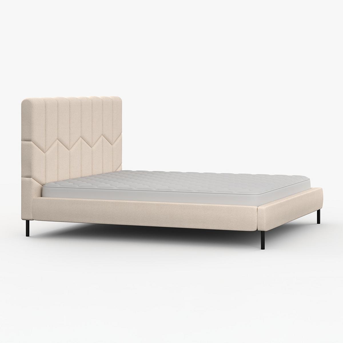 POLSTERBETT KRIS, Lattenrost, ohne Bettkasten, gepolsterte Kopfstütze 160/200 in Creme - Creme/Schwarz, Holz/Textil (160/200cm) - imoebel24