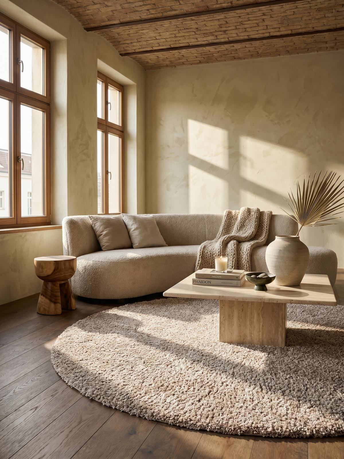 HOCHFLORTEPPICH RHEIN, einfarbig, aus Polypropylen, Beige, Ø 80 cm - Beige, Textil (80/80cm) - KADIMA DESIGN