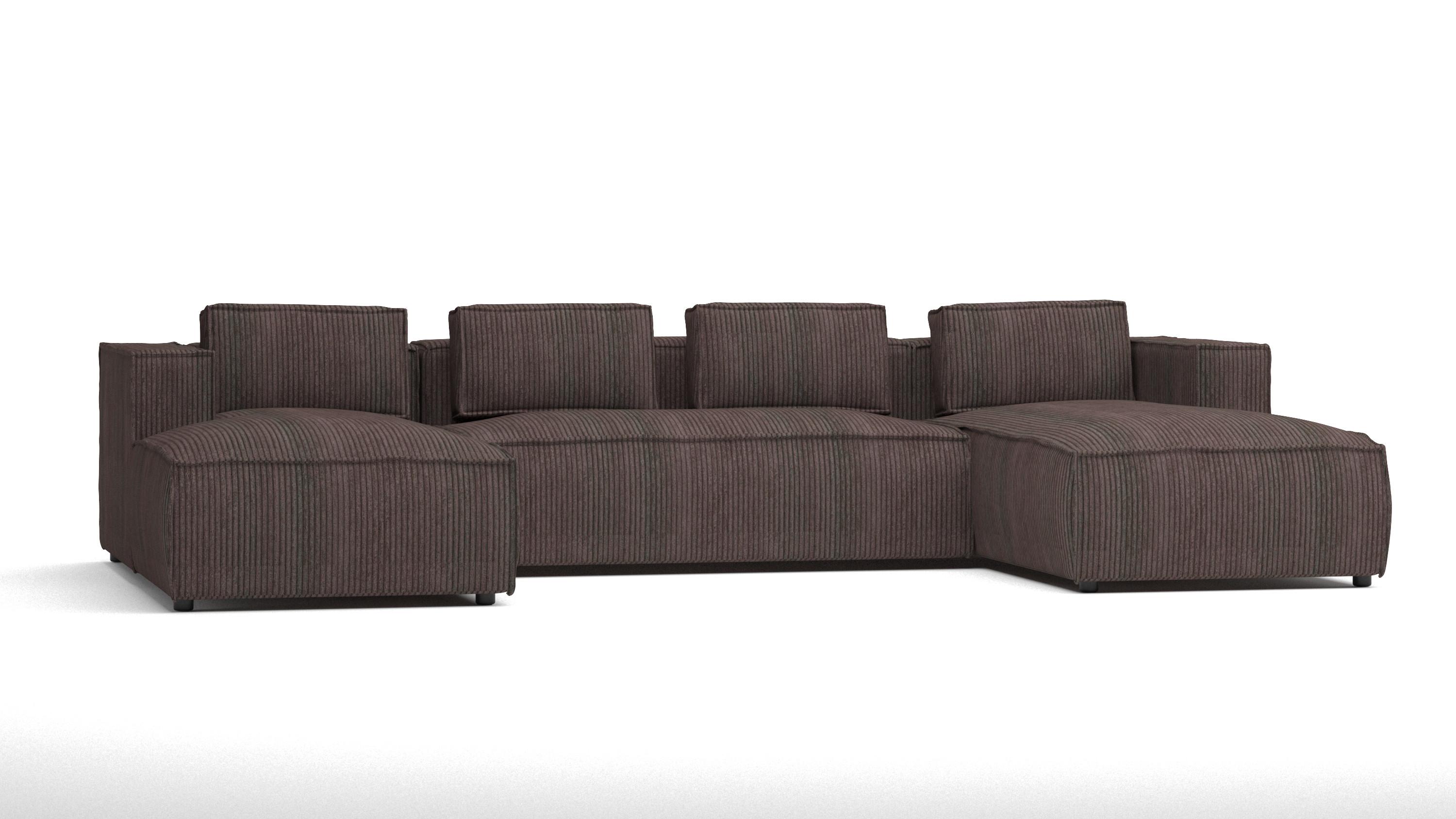 WOHNLANDSCHAFT Nova Dunkelbraun Cord - Dunkelbraun/Schwarz, Holz/Kunststoff (327/64/176cm) - S-Style Möbel