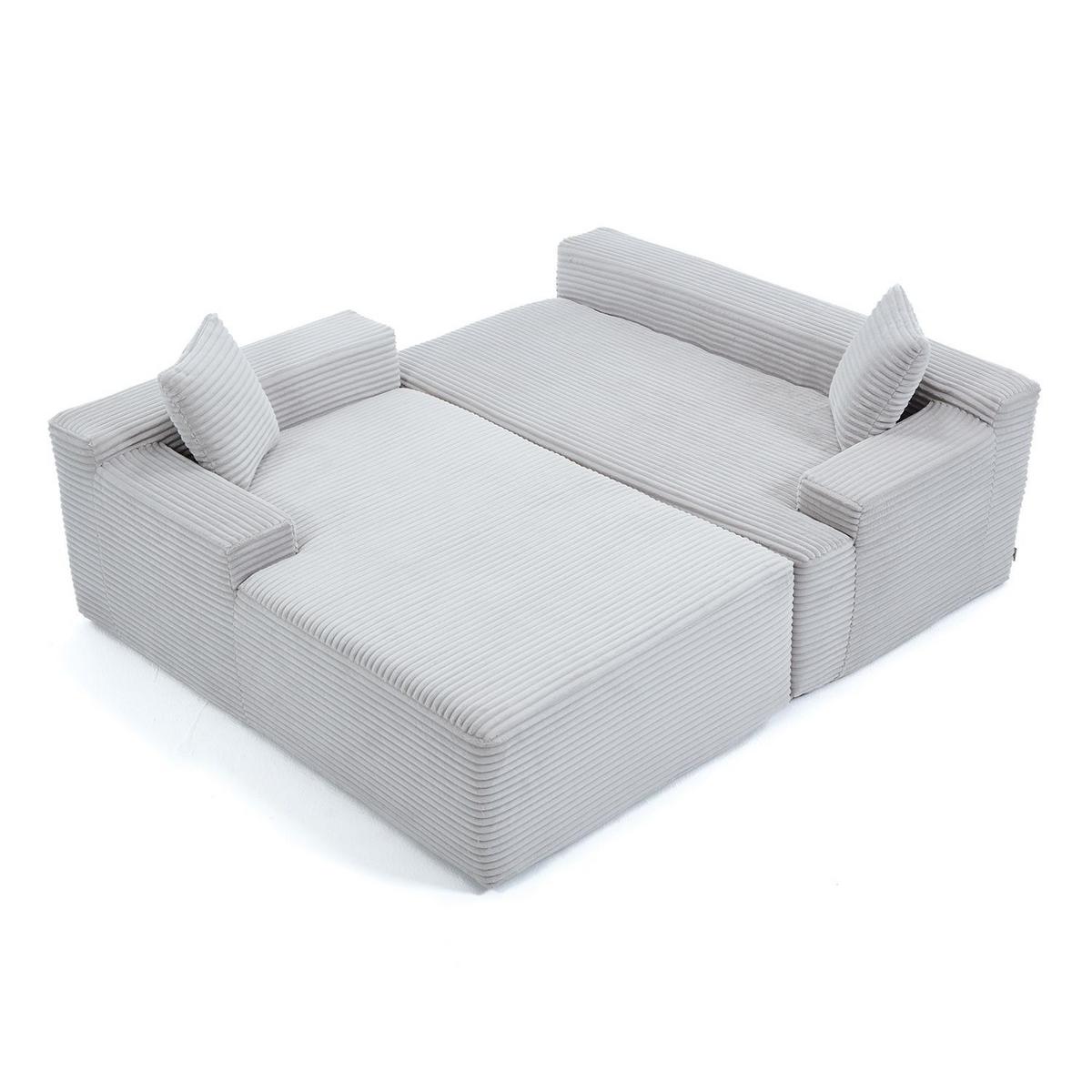 SOFA Coredo hellgrau Cord - Hellgrau, Textil (155/250cm) - Juskys