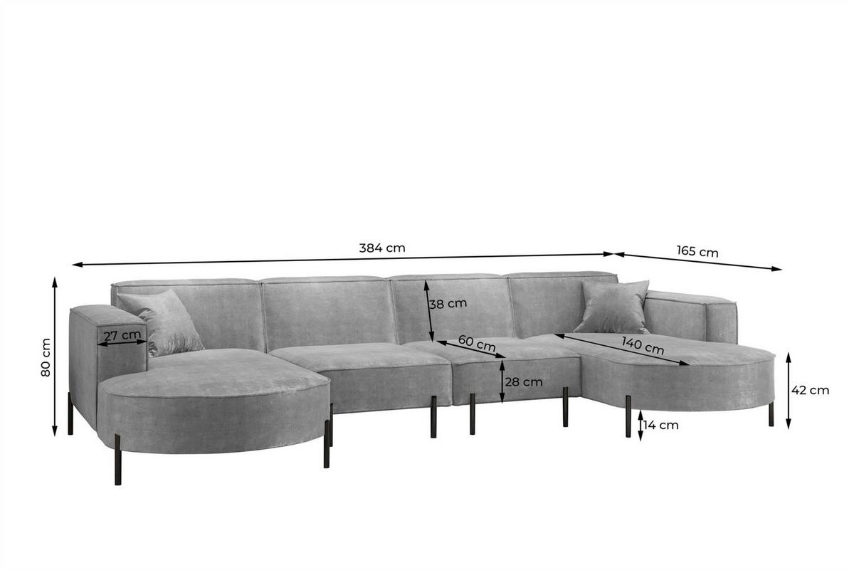 WOHNLANDSCHAFT Valencia Xl - Grau, Holzwerkstoff/Textil (384/80/165cm) - Fun Möbel