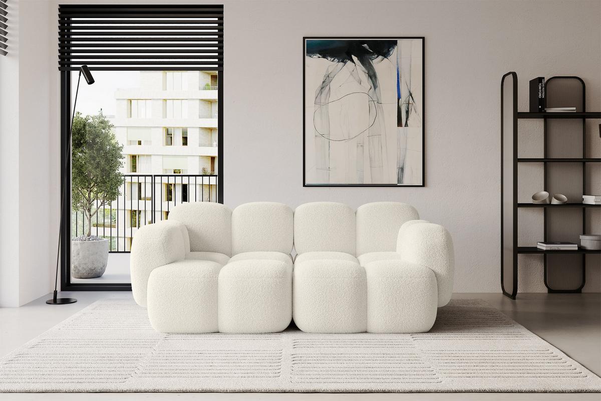 2-SITZER modulares Sofa Miko-S1 214x118x75 cm Beige Bouclé - Sandfarben/Schwarz, Holzwerkstoff/Kunststoff (214/75/118cm) - ALTDECOR