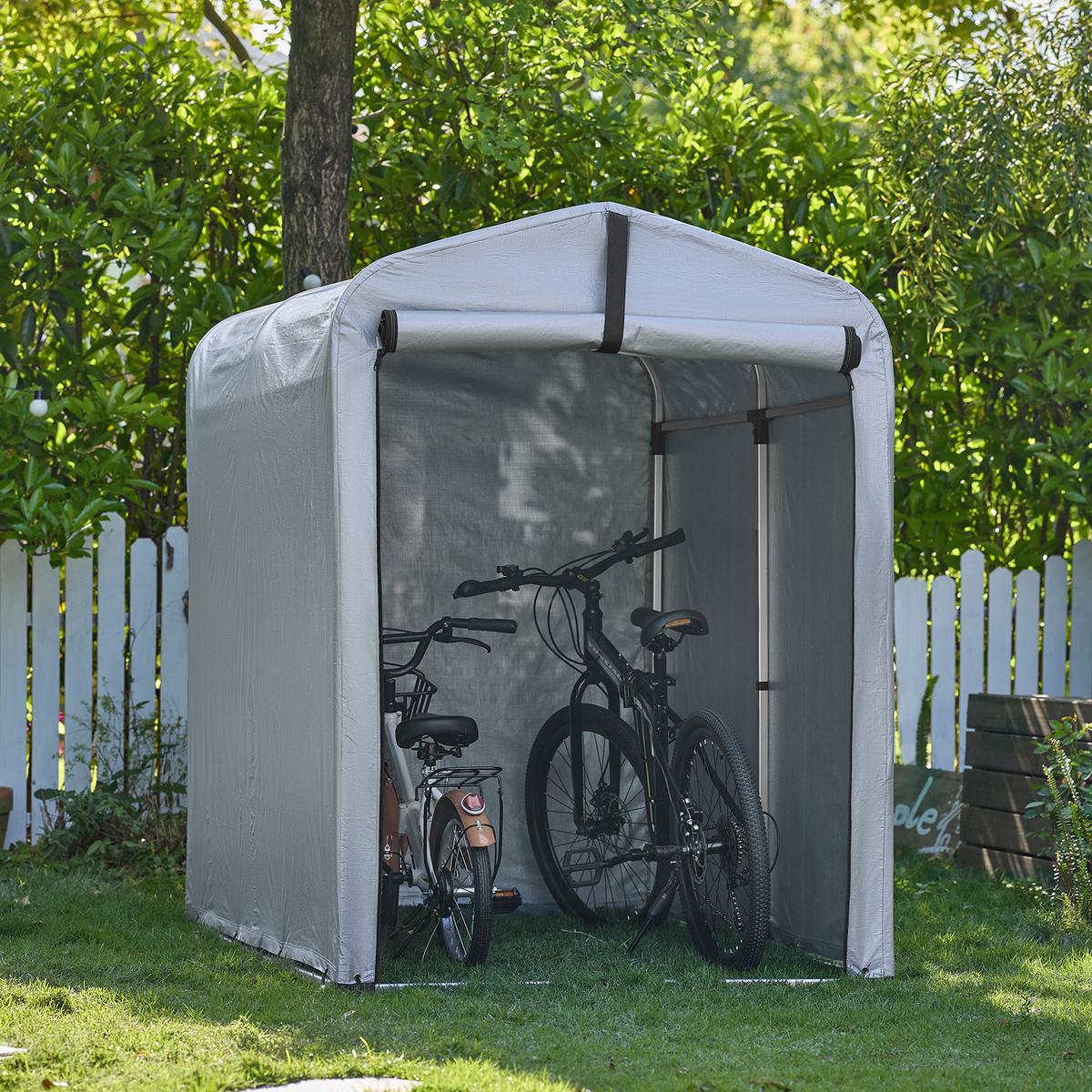 FAHRRADGARAGE wetterfest für 1-2 Fahrräder, 120x163x176cm, Silber-Eisen - Hellgrau, Metall (120/163/176cm) - SoBuy