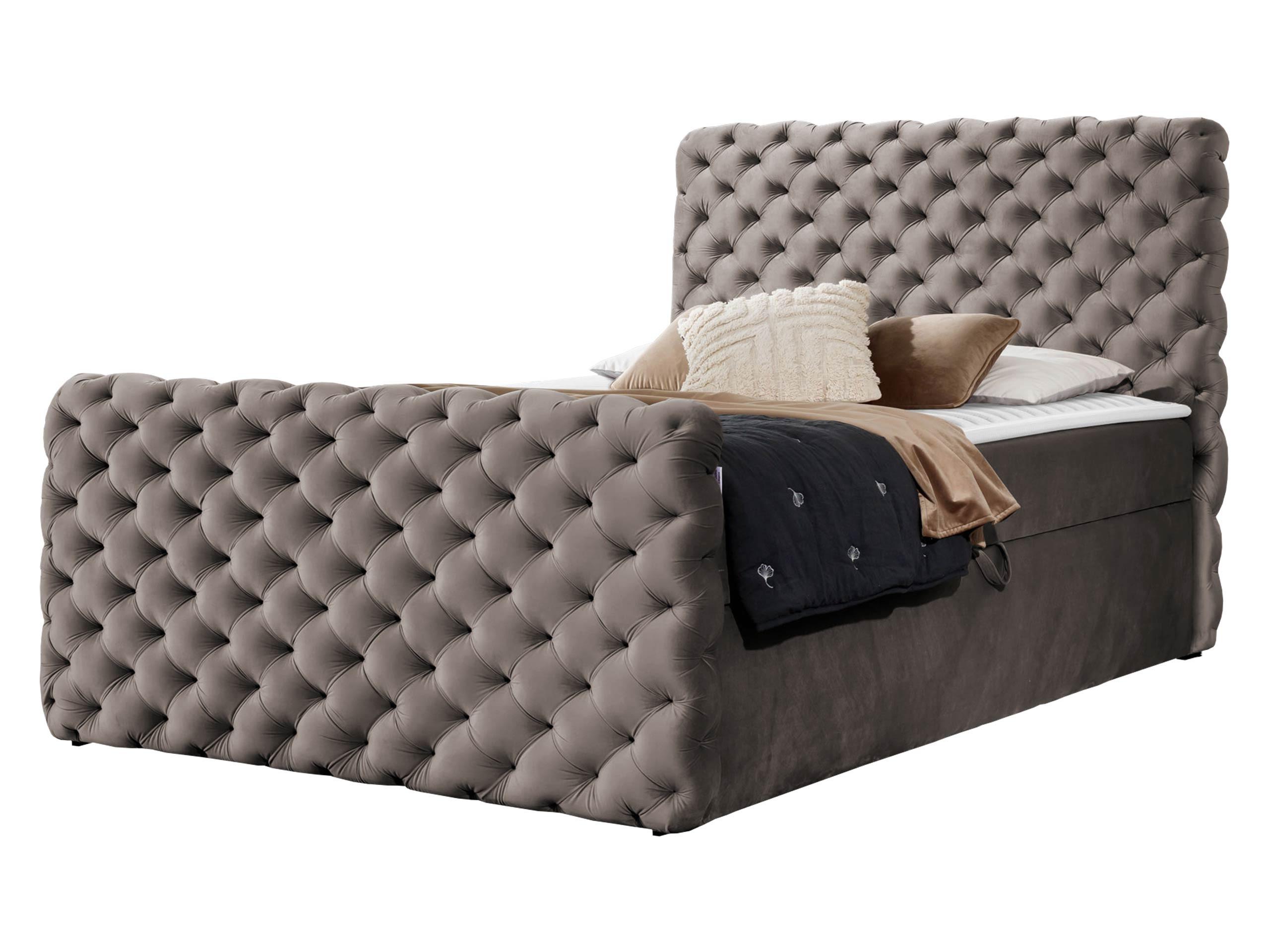 BOXBETT Chesterfield Lux - H3 - Hellbraun, Holz (160/200cm) - MIRJAN24
