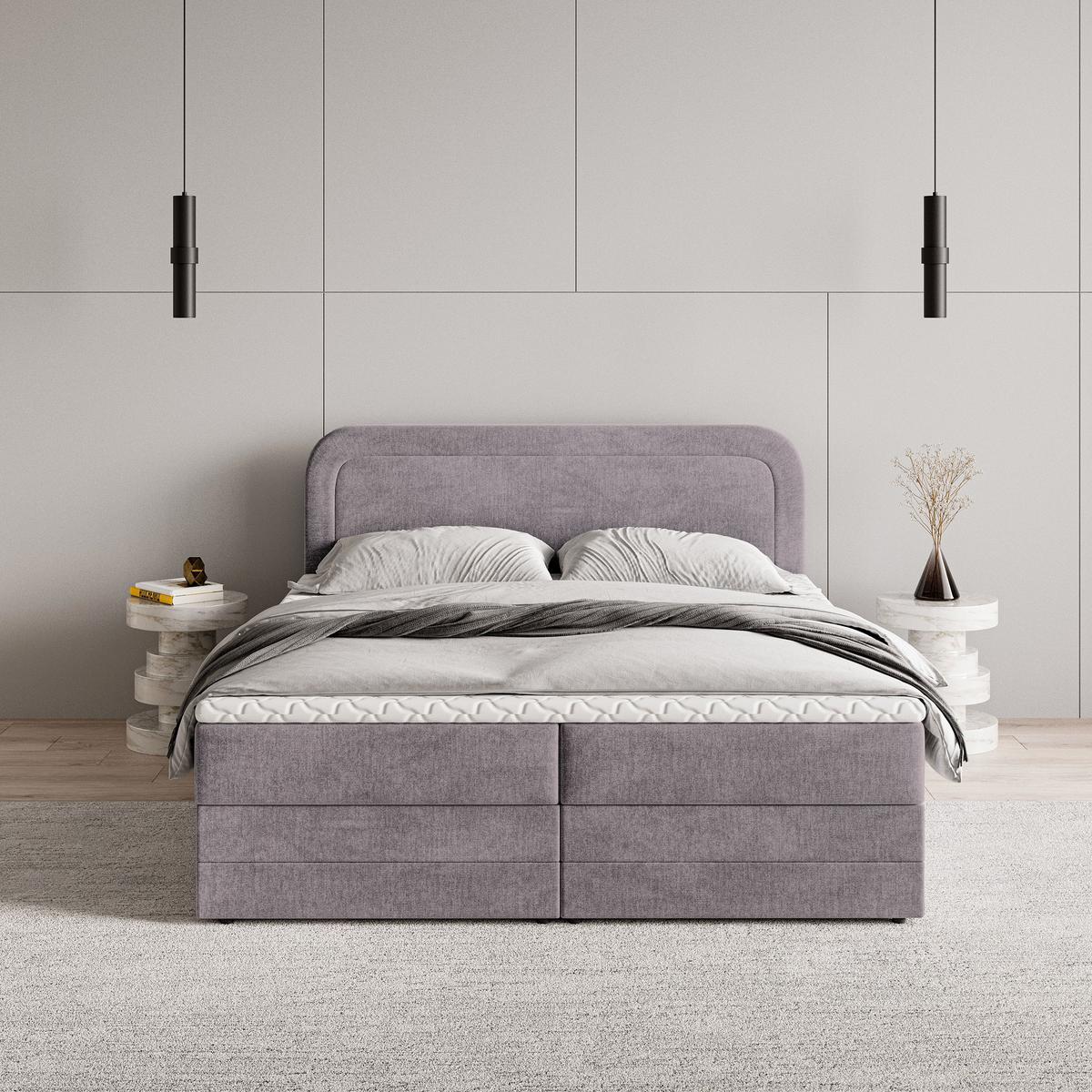 BOXBETT ARMEL 140x200 cm mit Matratze und Topper - Lila - Lila, Holz (140/200cm) - MASSENO