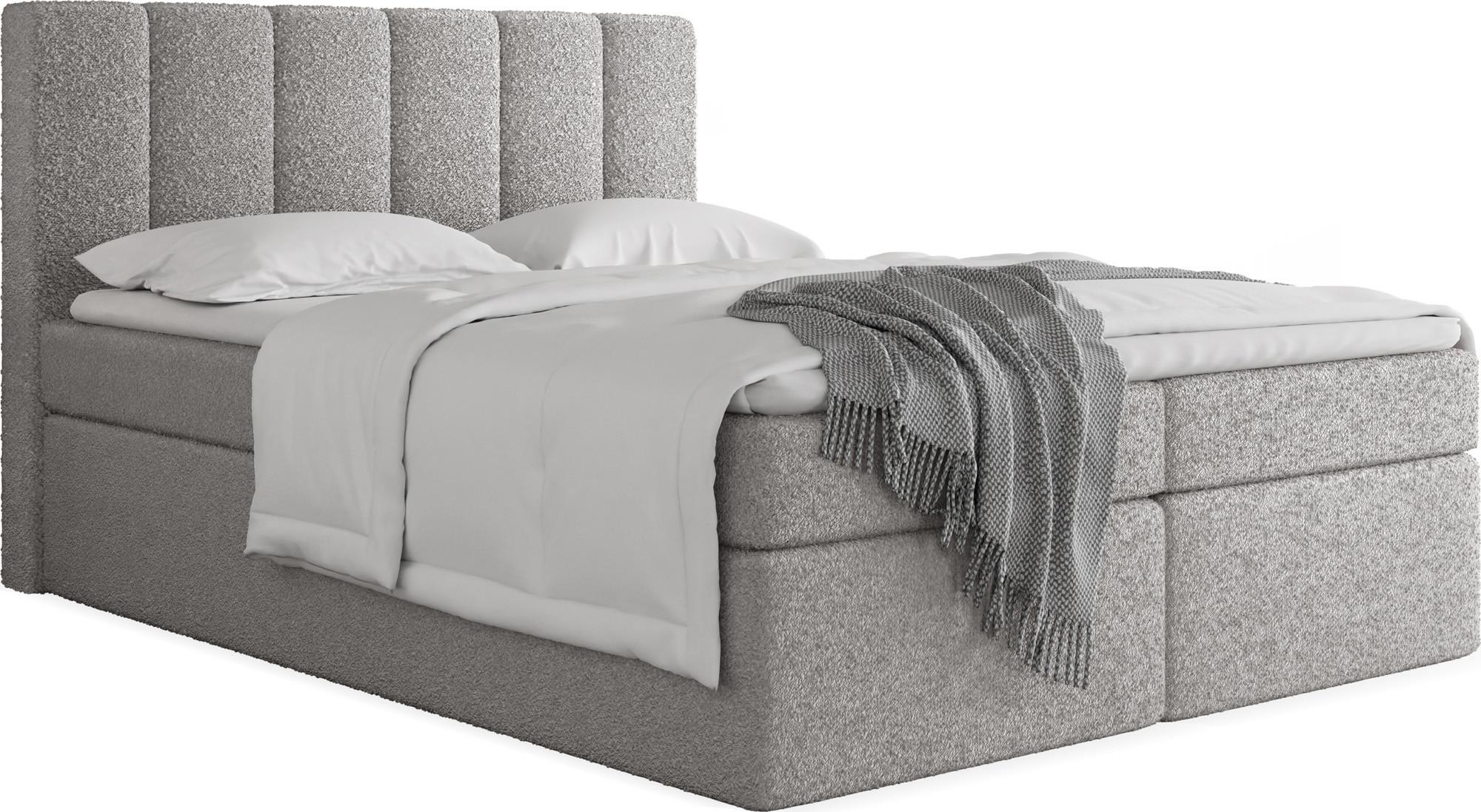 BOXBETT Amira mit Bettkasten, Boucle Grau 200/200 cm – 7-Zonen Taschenfederkern-Matratze & Komfortschaum-Topper - Hellgrau/Schwarz, Kunststoff/Textil (200/200cm) - WFL GROUP