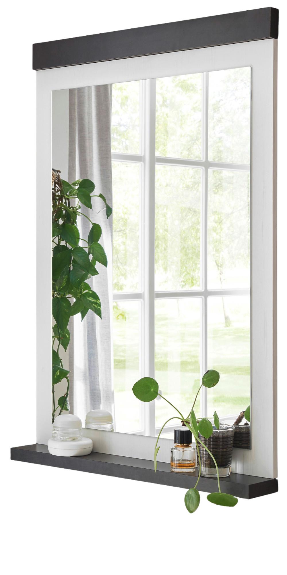 BADSPIEGEL weiß Pinie, anthrazit Landhaus, Wandspiegel mit Ablage 56 cm - Anthrazit/Weiß, Holzwerkstoff (56/95/10cm) - Furn.Design