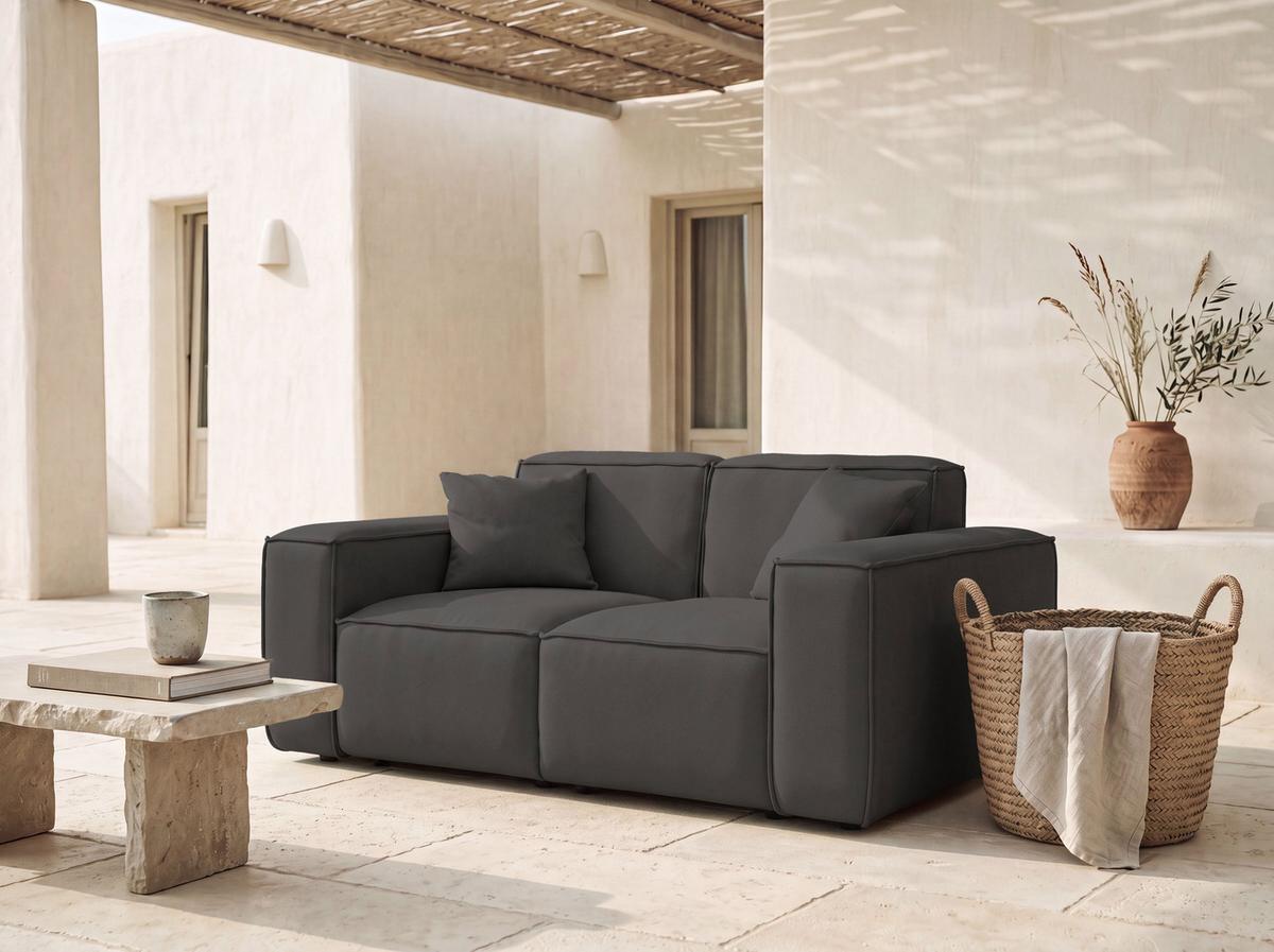 GARTENSOFA Lorento Outdoor 2-Sitzer, Dunkelgrau Kunstleder 186/73/92 cm - Dunkelgrau, Textil (186/73/92cm) - WFL GROUP