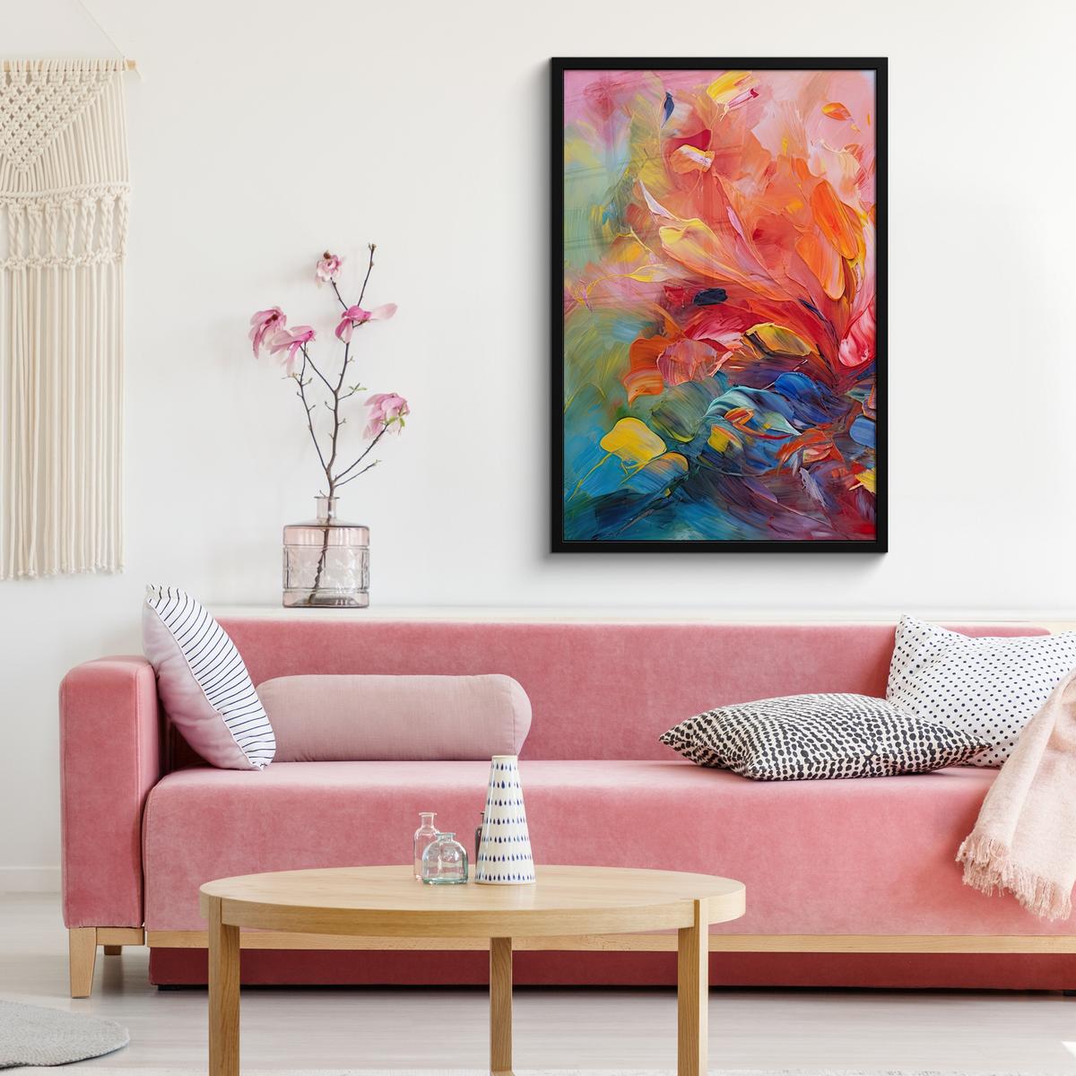 POSTER MIT RAHMENGERAHMTES BILD Ölgemälde - Kunst - Abstrakt - Farbenfroh 60x90 cm - Altrosa, Papier (60/90cm) - MuchoWow
