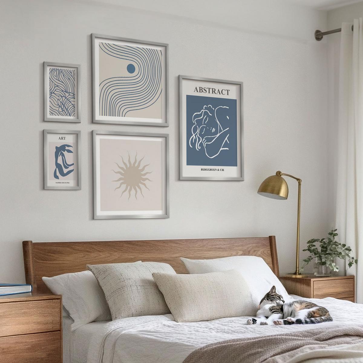 BILDER SET 5er Set - 50x50 cm & 20x30 cm & 40x60 cm Silberner Rahmen - Matisses stilvolle abstrakte Muster - Silberfarben, Kunststoff (40/60cm) - TULUP