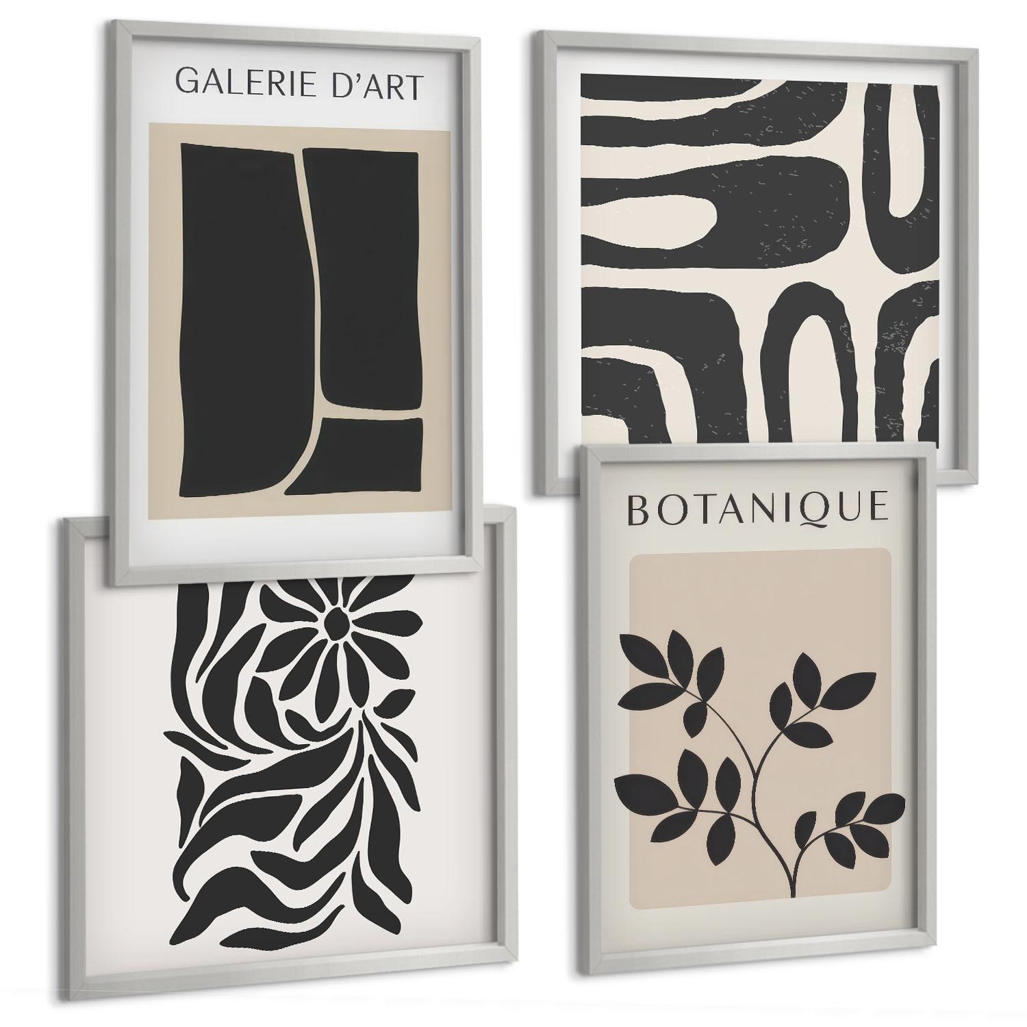 BILDER SET 4er Set - 50x50 cm & 40x60 cm Silberner Rahmen - Abstrakte Pflanzenmuster - Silberfarben, Kunststoff (50/50cm) - TULUP