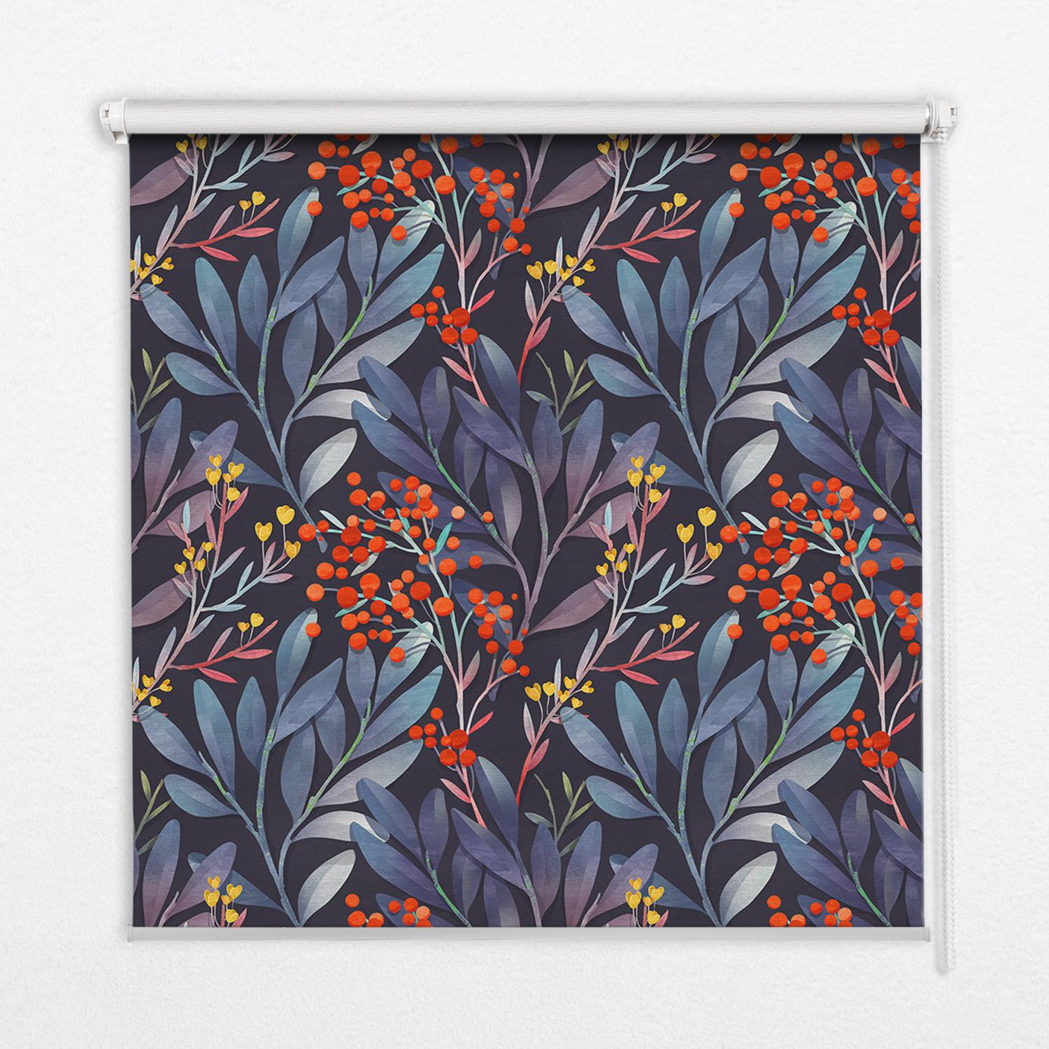 INNENROLLO - Fensterrollo - Rollo - 90x140 cm - Dunkle Blätter und Eberesche - Rot, Kunststoff (90/140/0.5cm) - TULUP