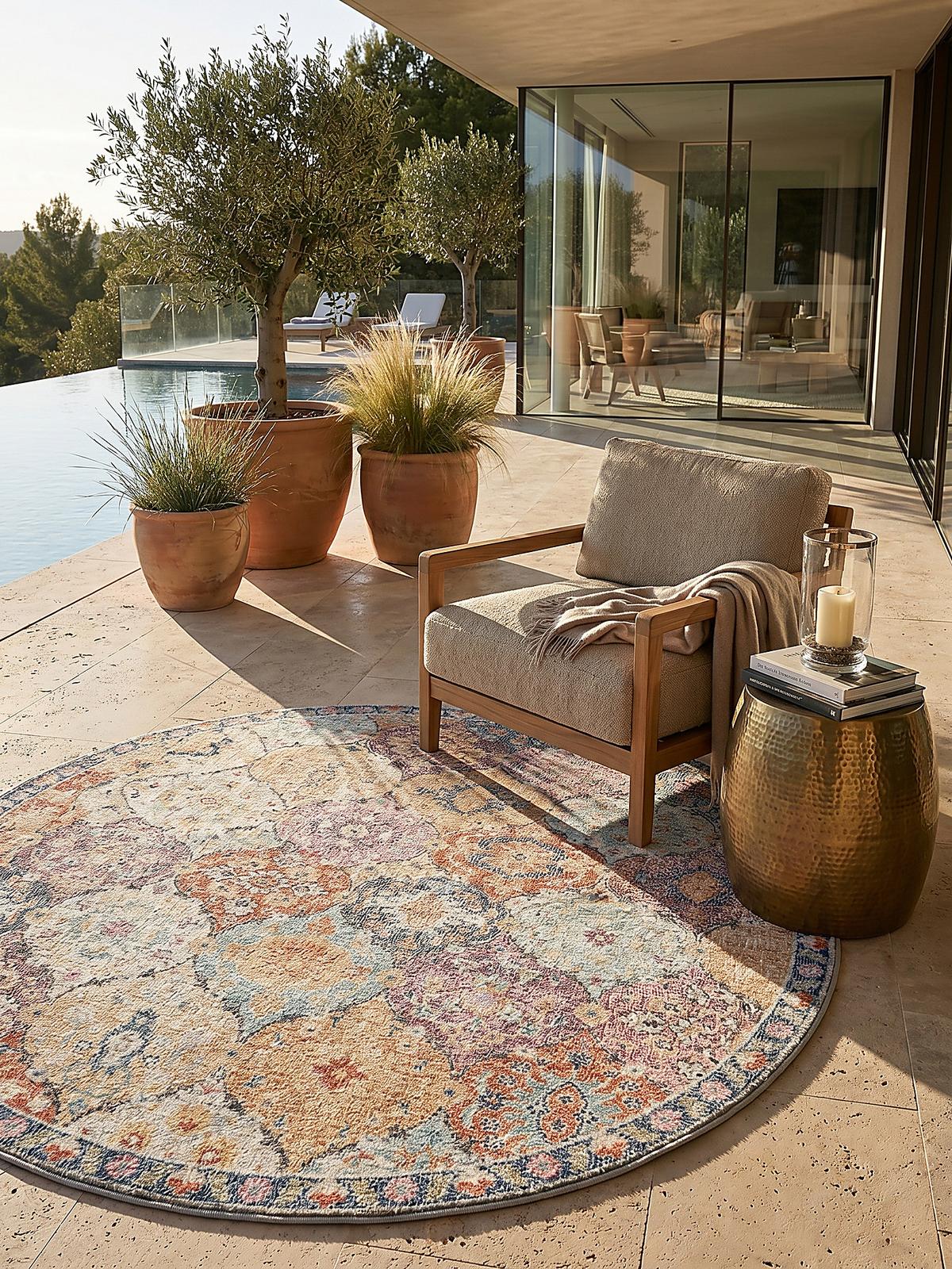 TEPPICH Outdoor Orientalisch LIMMAT Polypropylen Mehrfarbig 120 x 120 cm - Multicolor, Textil (120/120cm) - KADIMA DESIGN